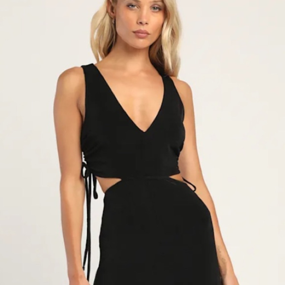 Lulu's unique mystique black cutout wide leg jumpsuit